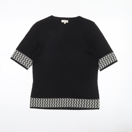 CC Women’s Black Geometric Trim Wool Blend Short Sleeve Jumper Size S