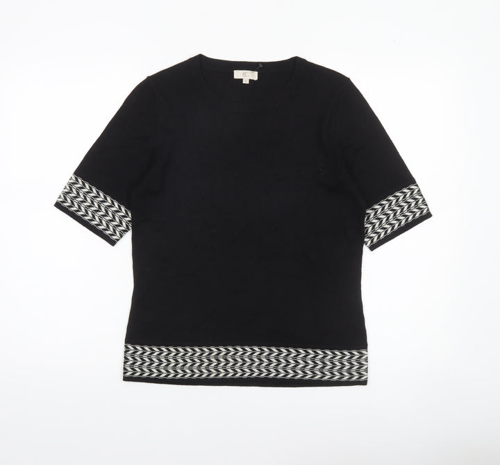 CC Women’s Black Geometric Trim Wool Blend Short Sleeve Jumper Size S