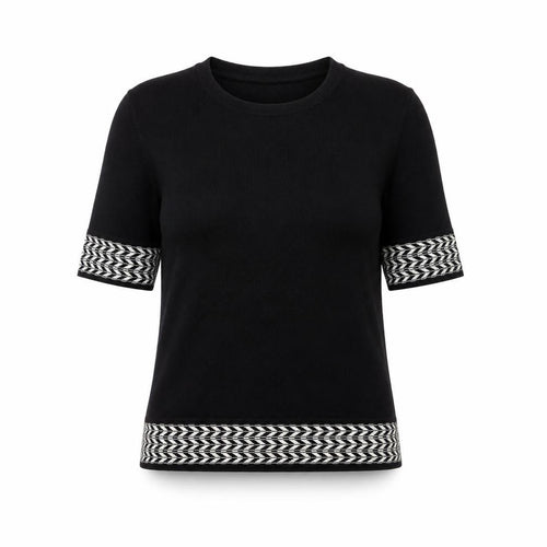 CC Women’s Black Geometric Trim Wool Blend Short Sleeve Jumper Size S