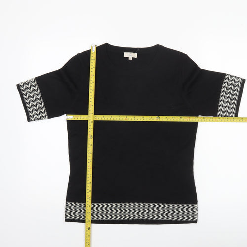 CC Women’s Black Geometric Trim Wool Blend Short Sleeve Jumper Size S
