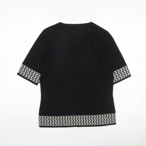 CC Women’s Black Geometric Trim Wool Blend Short Sleeve Jumper Size S