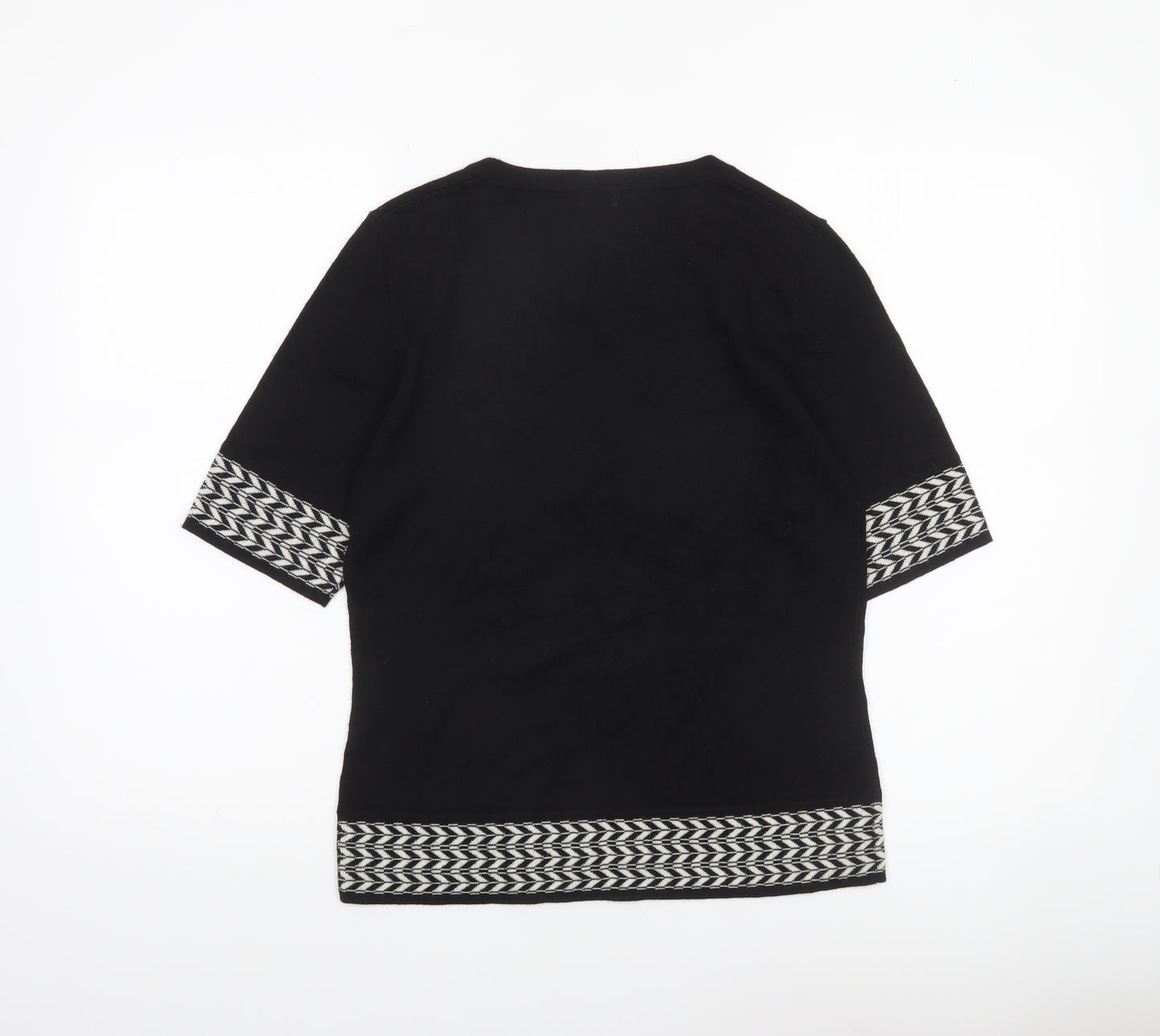 CC Women’s Black Geometric Trim Wool Blend Short Sleeve Jumper Size S