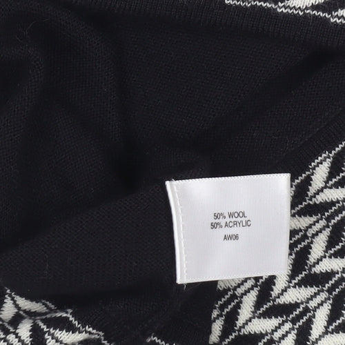 CC Women’s Black Geometric Trim Wool Blend Short Sleeve Jumper Size S