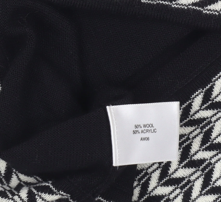 CC Women’s Black Geometric Trim Wool Blend Short Sleeve Jumper Size S