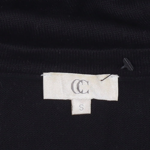 CC Women’s Black Geometric Trim Wool Blend Short Sleeve Jumper Size S