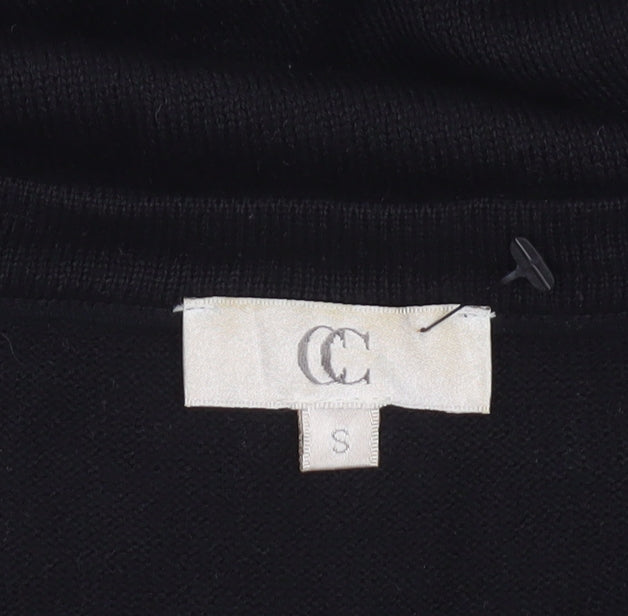 CC Women’s Black Geometric Trim Wool Blend Short Sleeve Jumper Size S