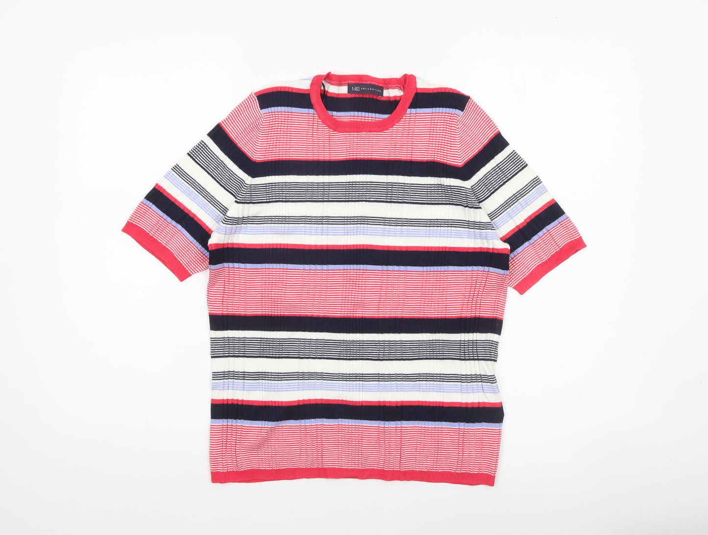 Marks and Spencer Women’s Multicoloured Striped Short Sleeve Crew Neck Pullover Jumper Size 18