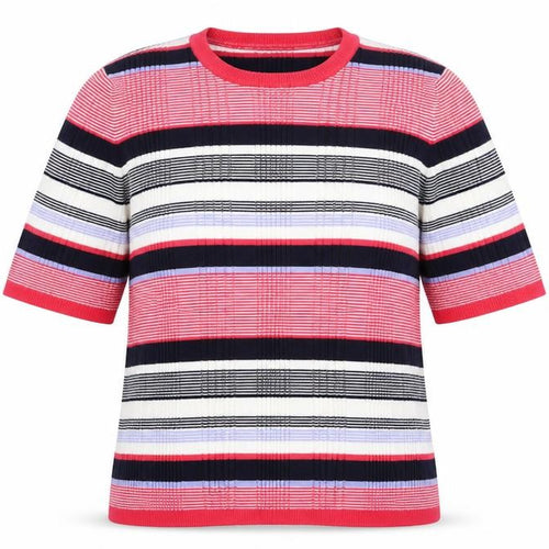 Marks and Spencer Women’s Multicoloured Striped Short Sleeve Crew Neck Pullover Jumper Size 18