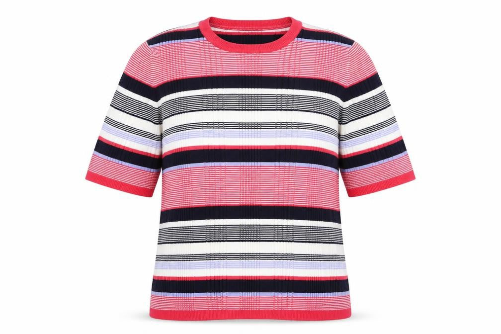 Marks and Spencer Women’s Multicoloured Striped Short Sleeve Crew Neck Pullover Jumper Size 18