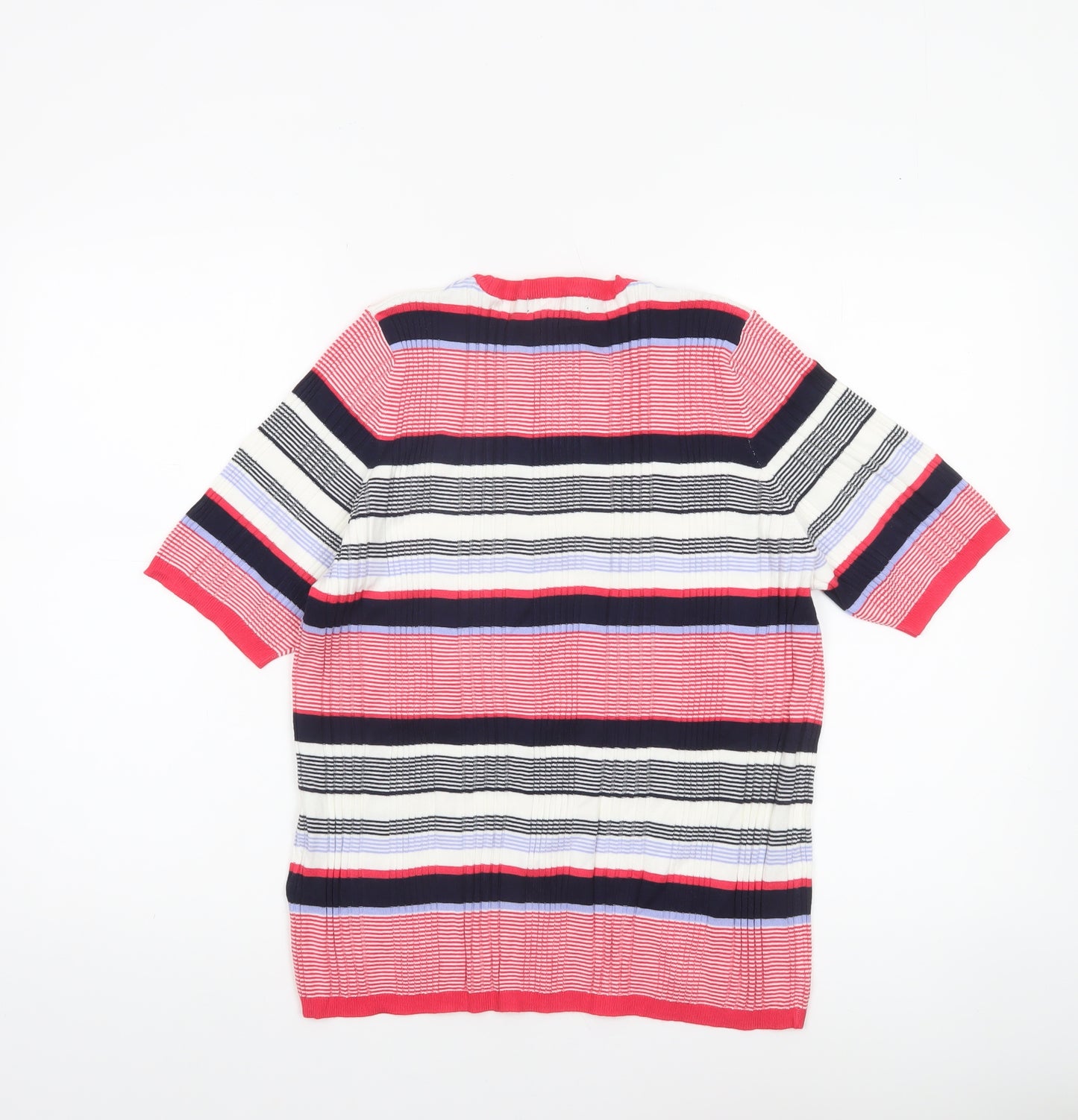 Marks and Spencer Women’s Multicoloured Striped Short Sleeve Crew Neck Pullover Jumper Size 18