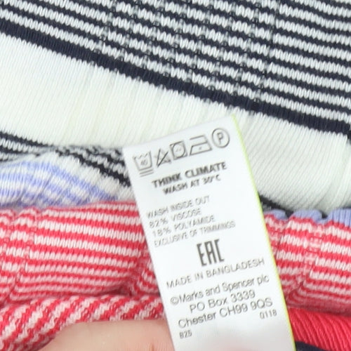 Marks and Spencer Women’s Multicoloured Striped Short Sleeve Crew Neck Pullover Jumper Size 18