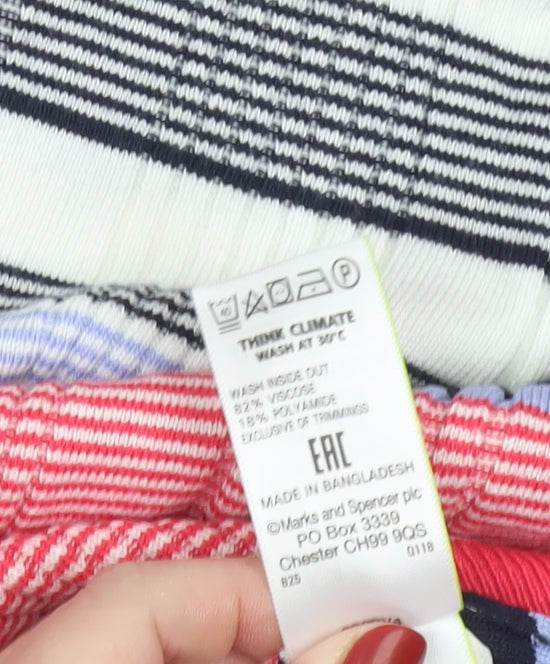 Marks and Spencer Women’s Multicoloured Striped Short Sleeve Crew Neck Pullover Jumper Size 18