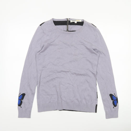 Clements Ribeiro Women’s Purple Butterfly Embroidered Striped Jumper UK 12