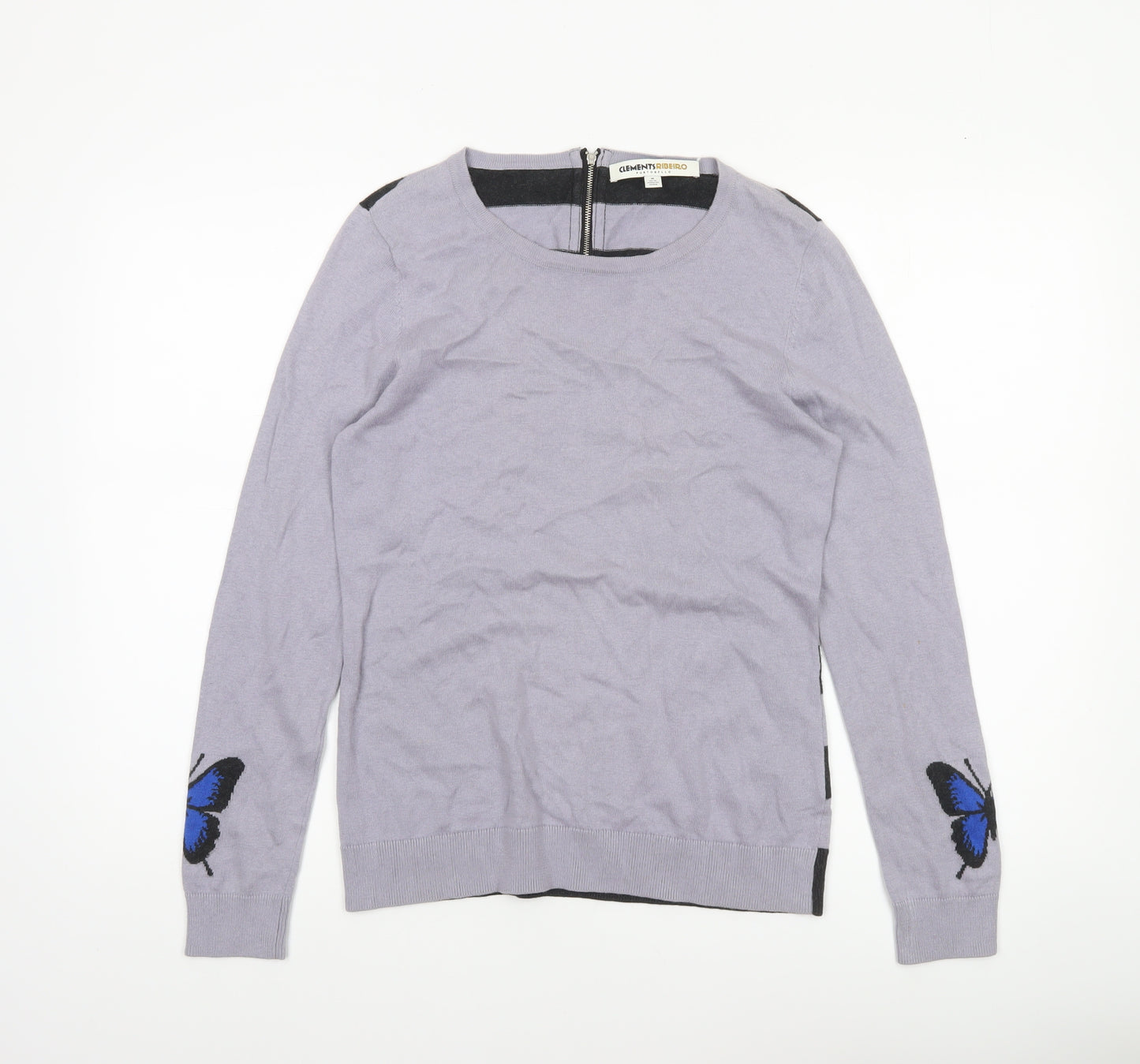 Clements Ribeiro Women’s Purple Butterfly Embroidered Striped Jumper UK 12