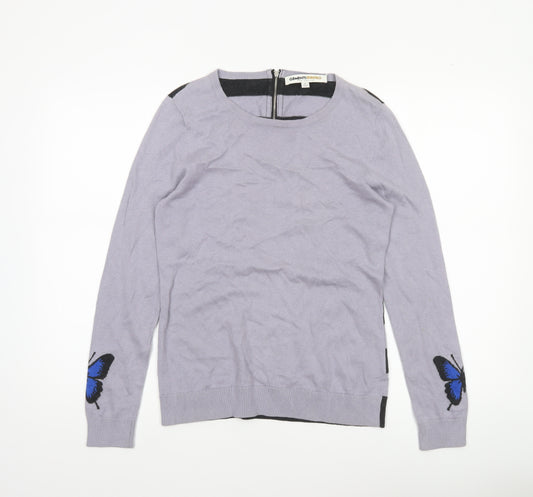 Clements Ribeiro Women’s Purple Butterfly Embroidered Striped Jumper UK 12