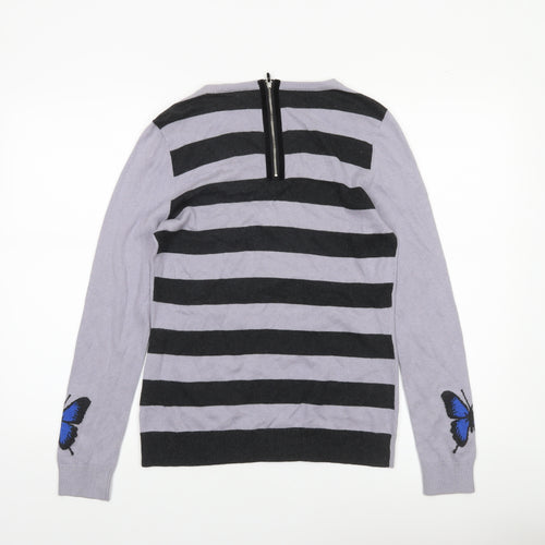 Clements Ribeiro Women’s Purple Butterfly Embroidered Striped Jumper UK 12