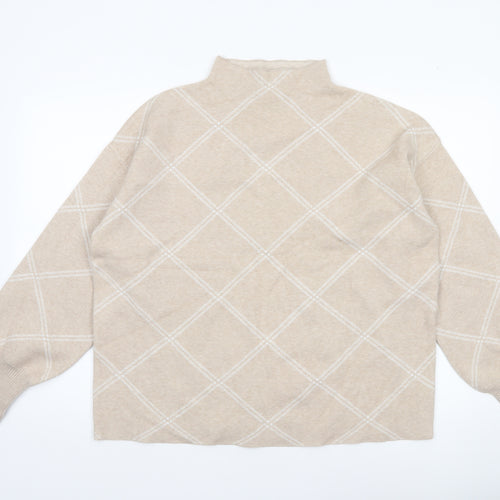 Tahari Women Beige Argyle Mock Neck Long Sleeve Pullover Jumper XL