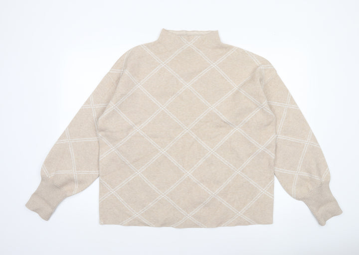 Tahari Women Beige Argyle Mock Neck Long Sleeve Pullover Jumper XL