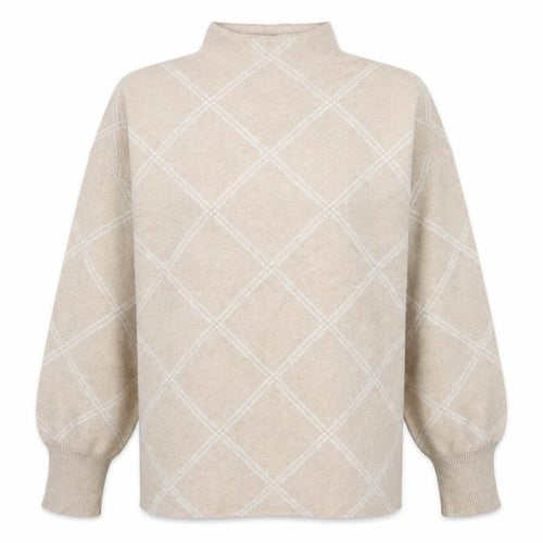 Tahari Women Beige Argyle Mock Neck Long Sleeve Pullover Jumper XL