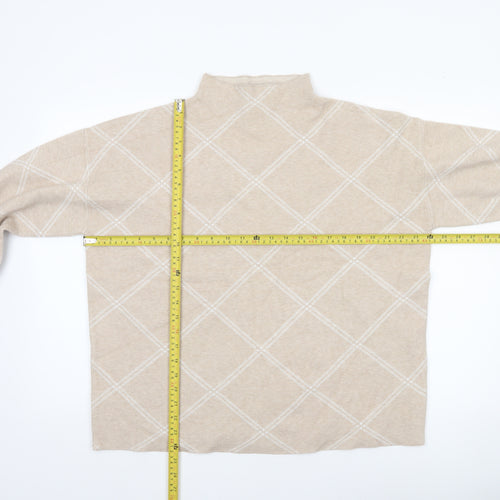 Tahari Women Beige Argyle Mock Neck Long Sleeve Pullover Jumper XL