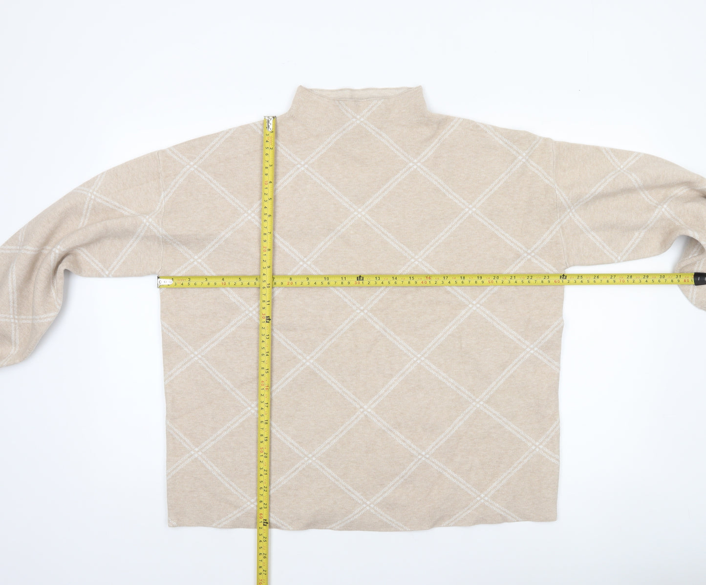 Tahari Women Beige Argyle Mock Neck Long Sleeve Pullover Jumper XL