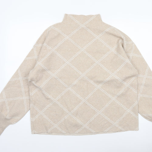 Tahari Women Beige Argyle Mock Neck Long Sleeve Pullover Jumper XL