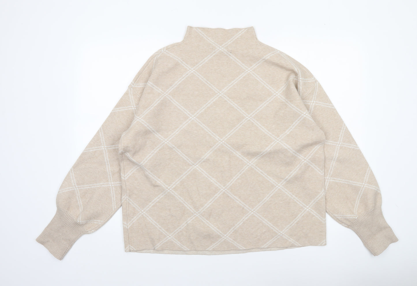 Tahari Women Beige Argyle Mock Neck Long Sleeve Pullover Jumper XL