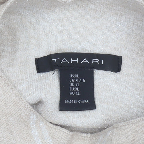 Tahari Women Beige Argyle Mock Neck Long Sleeve Pullover Jumper XL