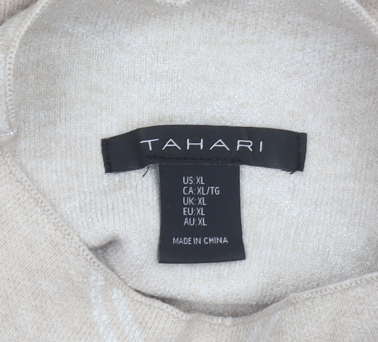 Tahari Women Beige Argyle Mock Neck Long Sleeve Pullover Jumper XL