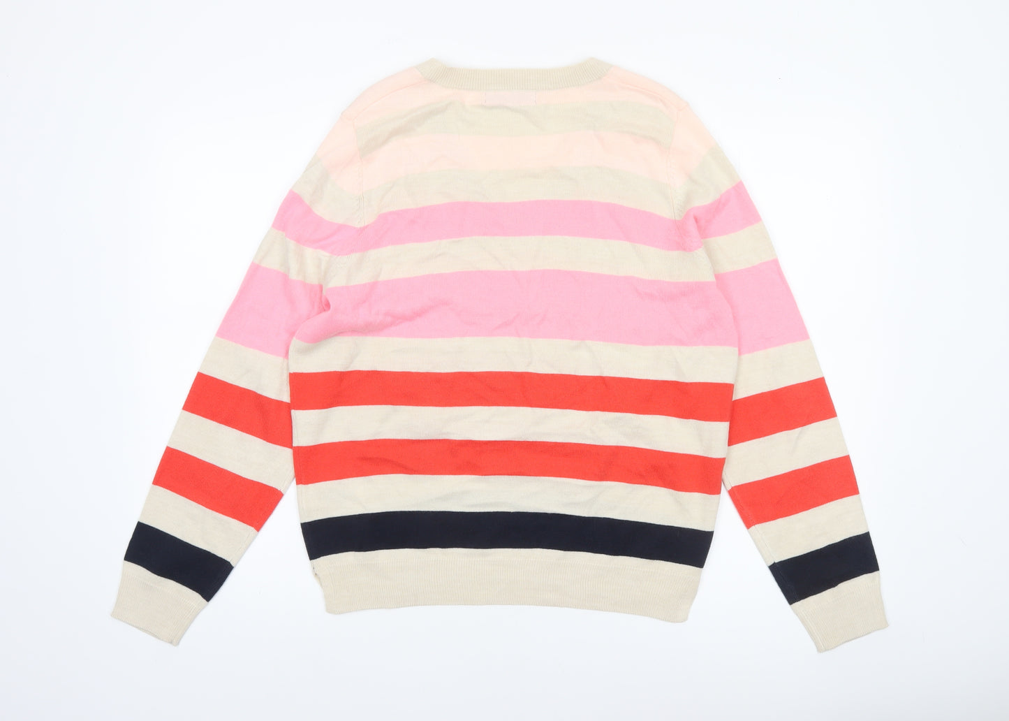 Marks and Spencer Womens Multicoloured V-Neck Striped Cotton Jumper M