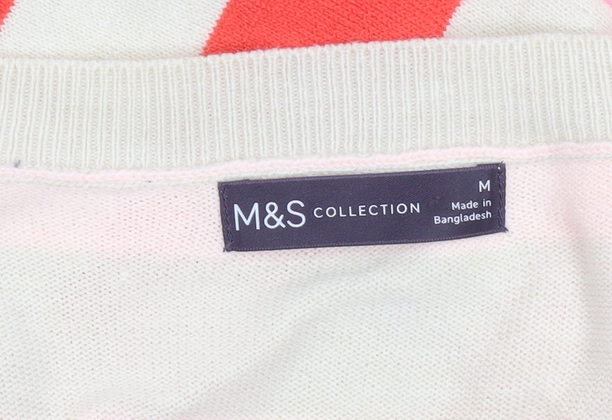 Marks and Spencer Womens Multicoloured V-Neck Striped Cotton Jumper M