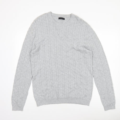 ASOS Men’s Grey Cable-Knit Cotton Jumper XL Crew Neck