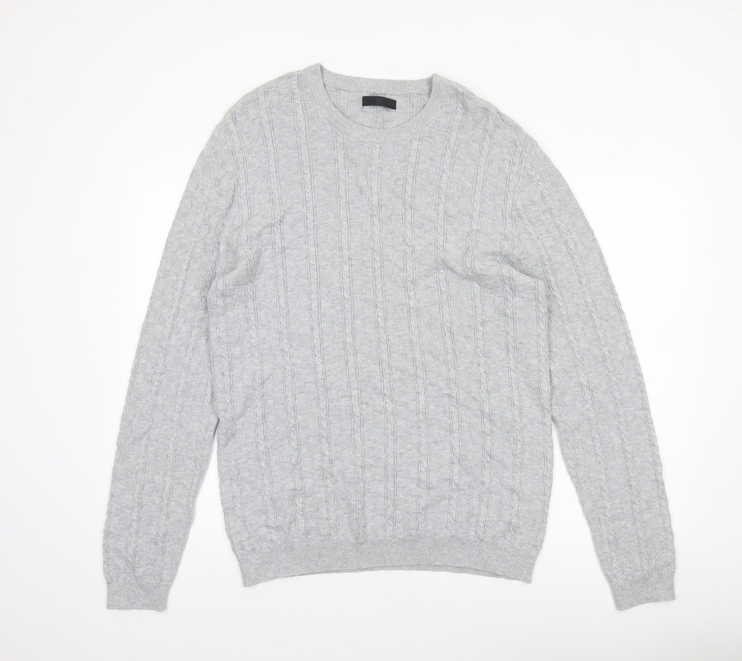 ASOS Men’s Grey Cable-Knit Cotton Jumper XL Crew Neck