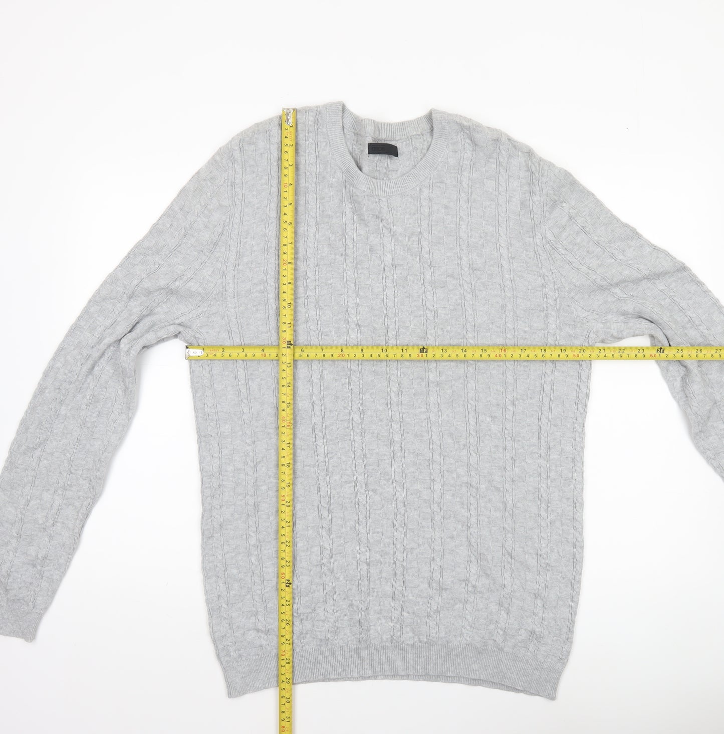 ASOS Men’s Grey Cable-Knit Cotton Jumper XL Crew Neck