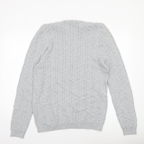 ASOS Men’s Grey Cable-Knit Cotton Jumper XL Crew Neck