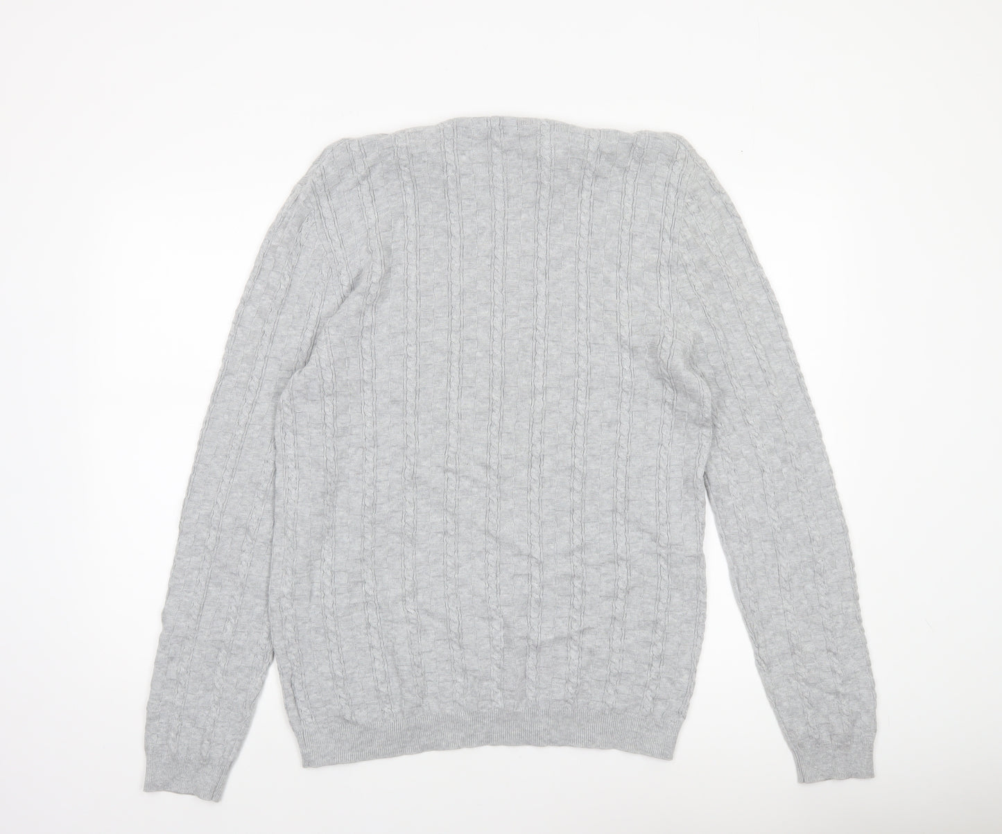 ASOS Men’s Grey Cable-Knit Cotton Jumper XL Crew Neck