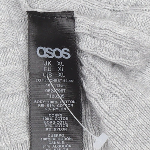 ASOS Men’s Grey Cable-Knit Cotton Jumper XL Crew Neck