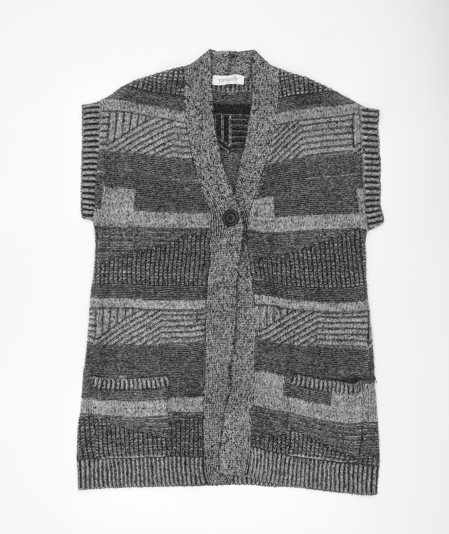 Virtuelle Women’s Grey Knit Short Sleeve Cardigan XS Wool Blend