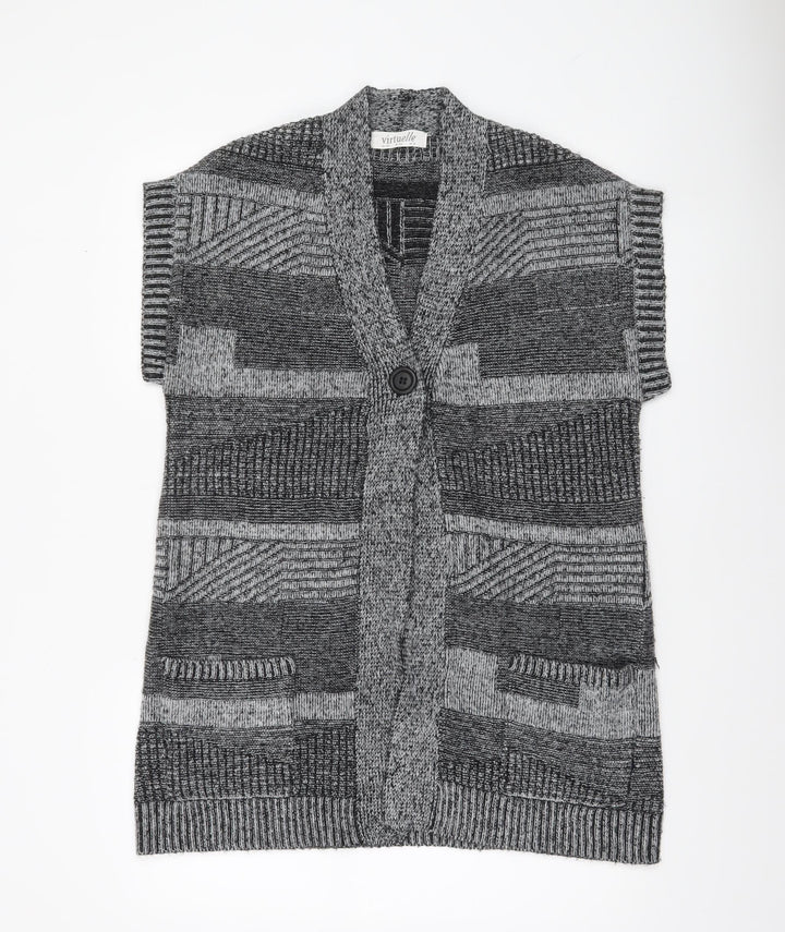 Virtuelle Women’s Grey Knit Short Sleeve Cardigan XS Wool Blend