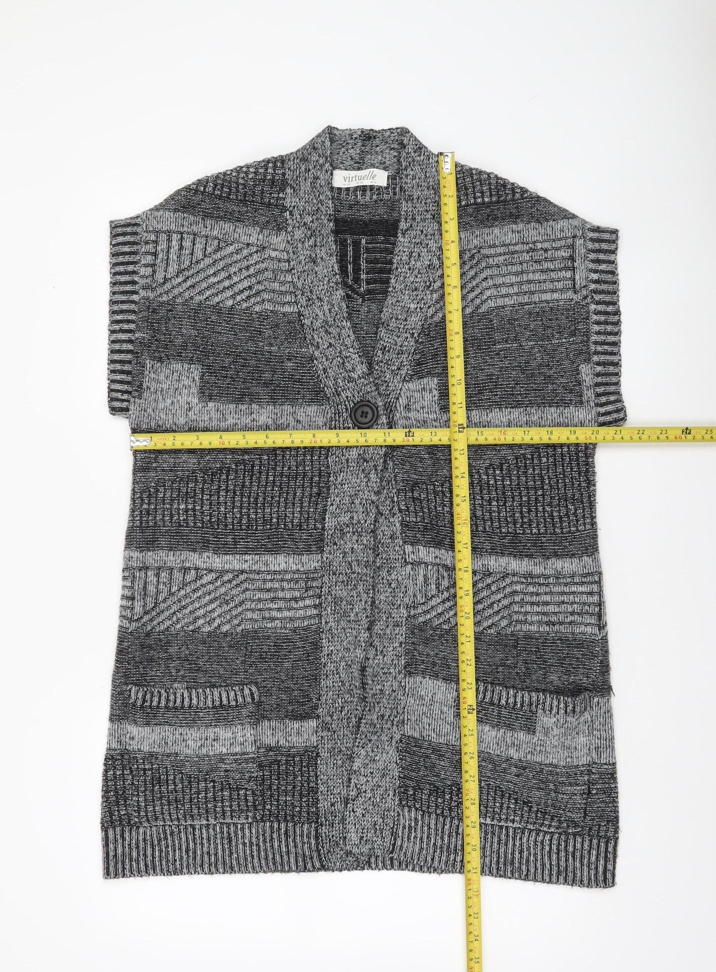 Virtuelle Women’s Grey Knit Short Sleeve Cardigan XS Wool Blend