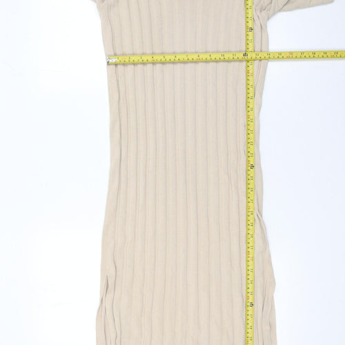 H&M Women Beige Collared Midi Bodycon Knit Dress XS