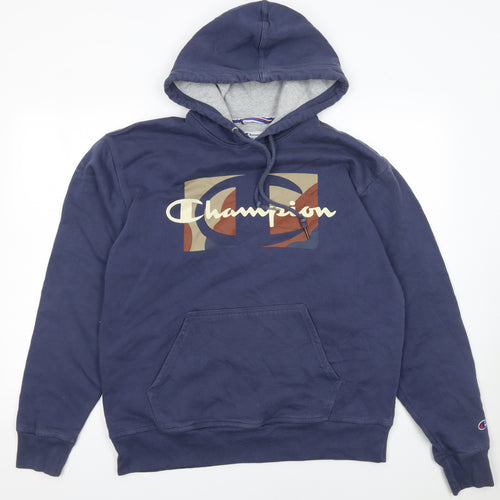 Champion Men's Blue Pullover Hoodie L Sports Graphic Fleece