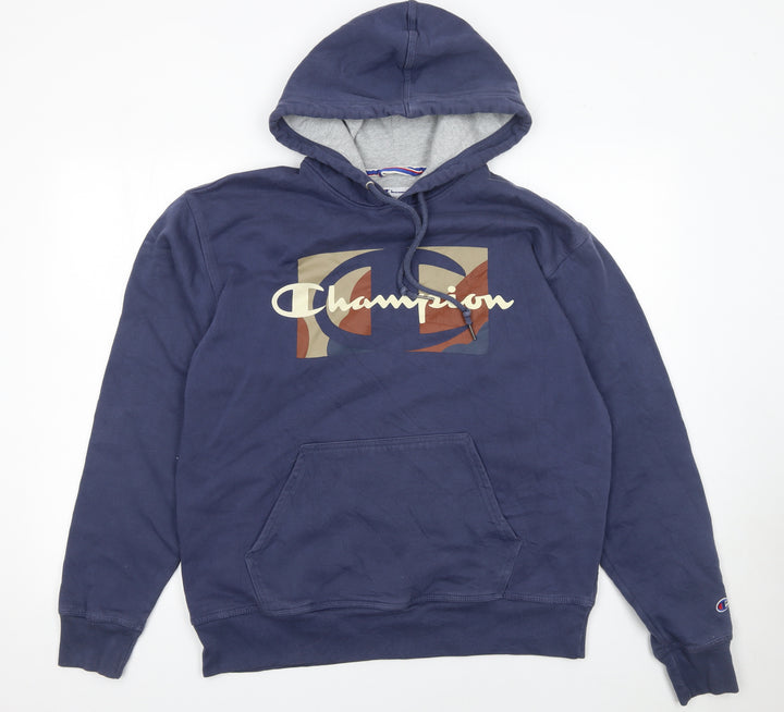 Champion Men's Blue Pullover Hoodie L Sports Graphic Fleece