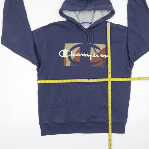 Champion Men's Blue Pullover Hoodie L Sports Graphic Fleece