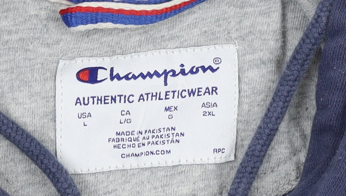 Champion Men's Blue Pullover Hoodie L Sports Graphic Fleece