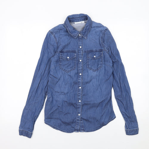 Vila Women Blue Denim Lyocell Cotton Button-Up Shirt XS
