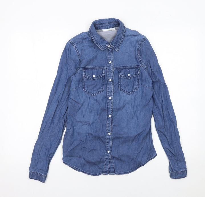 Vila Women Blue Denim Lyocell Cotton Button-Up Shirt XS