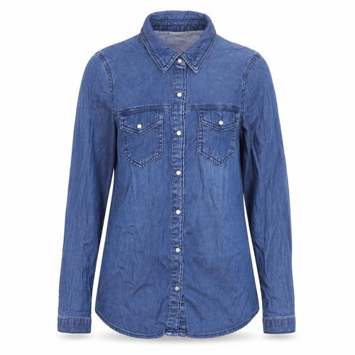 Vila Women Blue Denim Lyocell Cotton Button-Up Shirt XS