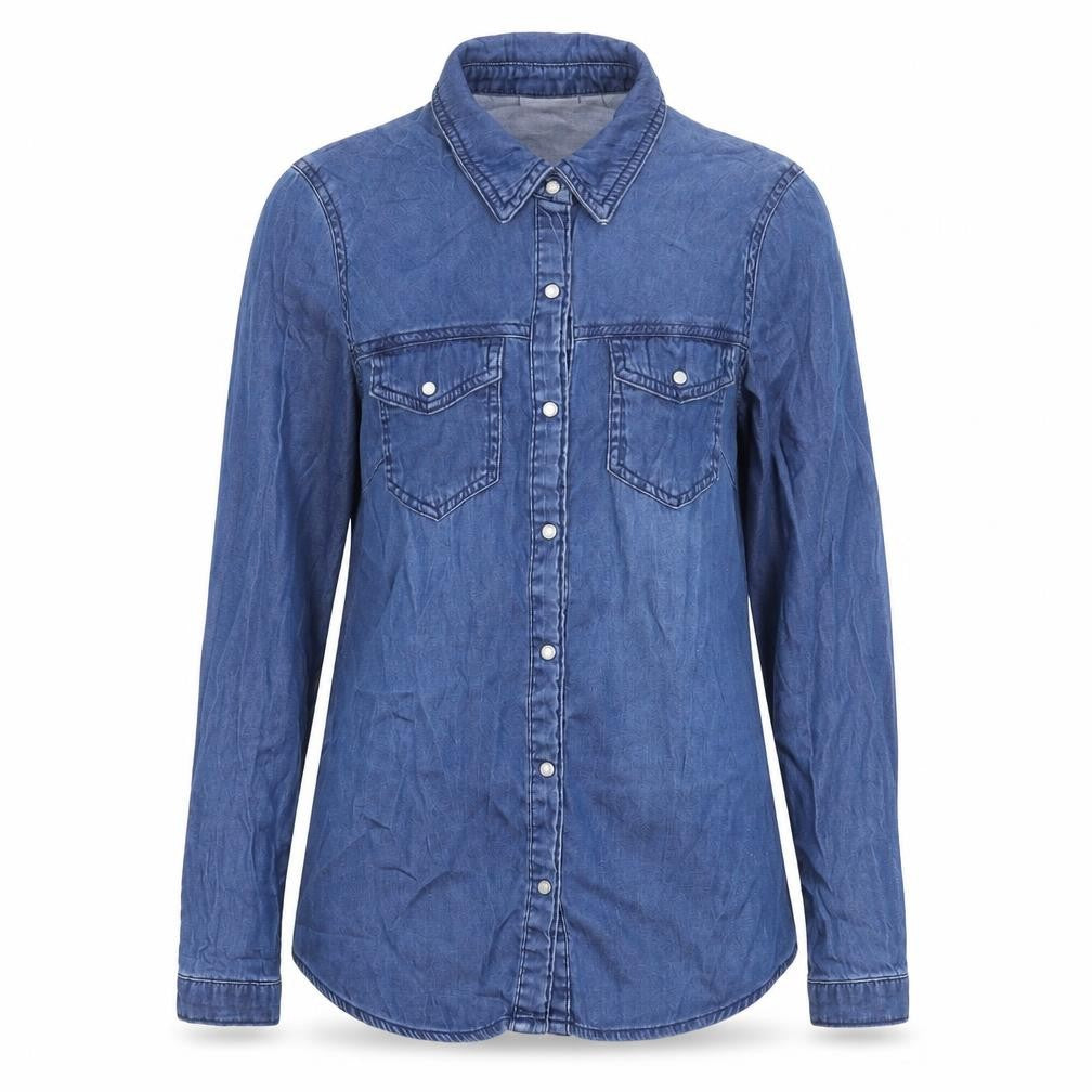 Vila Women Blue Denim Lyocell Cotton Button-Up Shirt XS