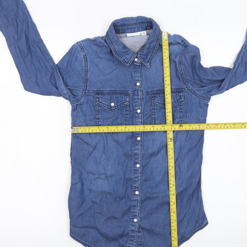 Vila Women Blue Denim Lyocell Cotton Button-Up Shirt XS